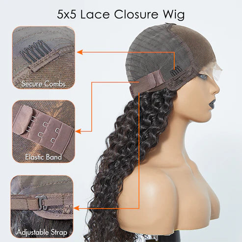 18"–32" Deep Wave 5x5 Glueless Lace Closure Wig – 180% Density