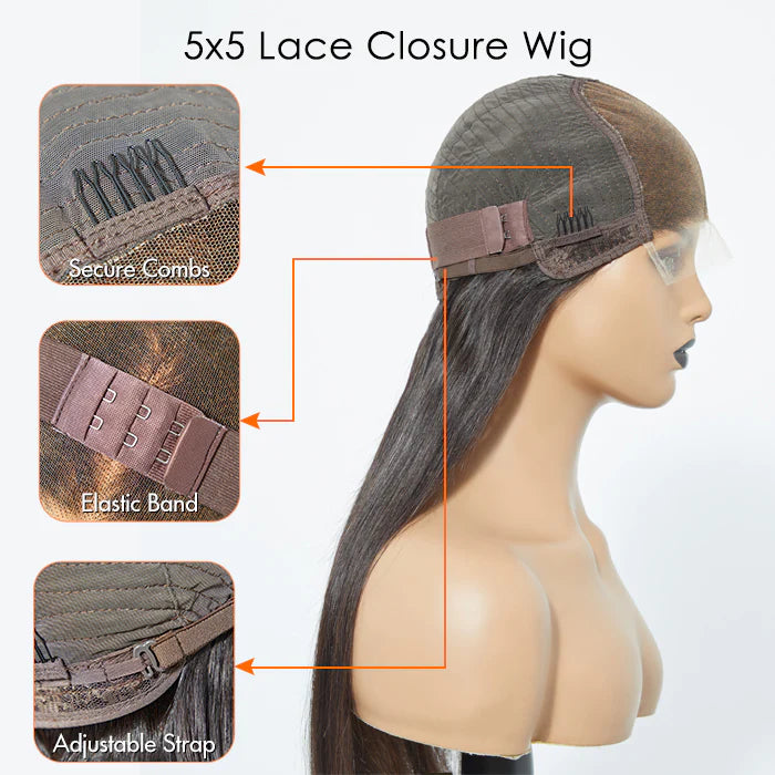 Straight 5x5 HD Glueless Lace Closure Wig – 180% Density